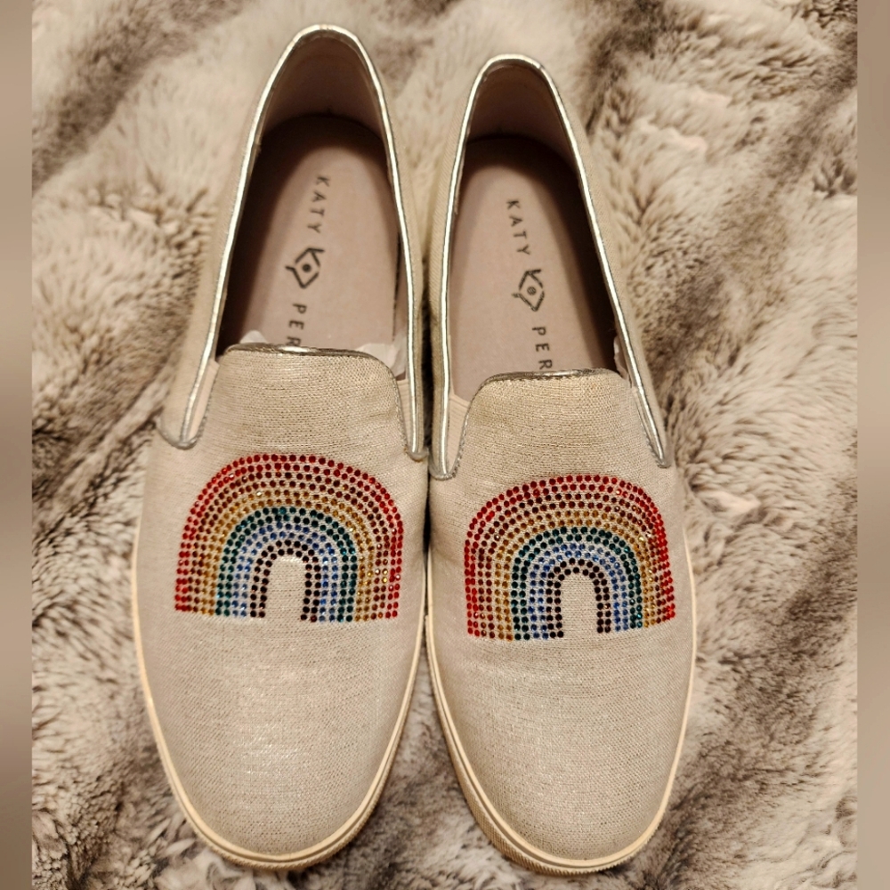Katy Perry Novelty Rainbow Flats. Women’s Size US 8  Silver Metallic NWOT